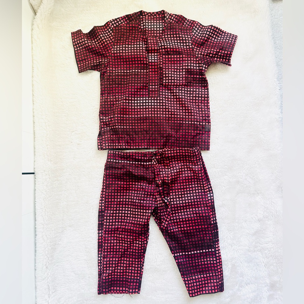 Handmade Boys Short Sleeve African Print 2 Piece Set Toddler 2T-3T